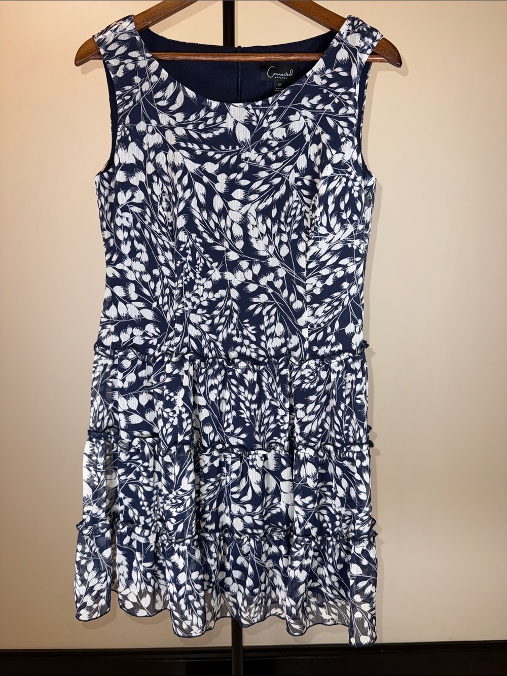 Connected Apparel Navy & White Leaf-Print Tiered Sundress | Size 4P